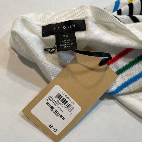 Halogen Sweater White Rainbow Stripe Pima Cotton, New w/ Tags, Size 3X - Picture 8 of 10